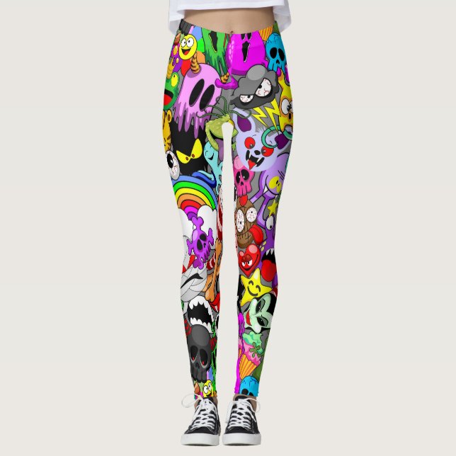 Leggings Patrón de Halloween de personajes adorables (Anverso)