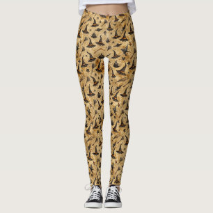 Leggings Patrón de Halloween de Vintage Witch y Broomsticks