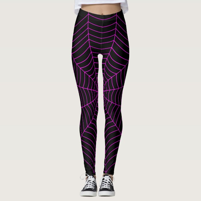 Leggings Patrón de Halloween en la telaraña rosada de neón  (Anverso)