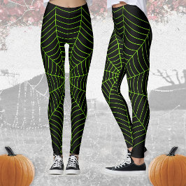 Leggings Patrón de Halloween en la telaraña verde neonesa n