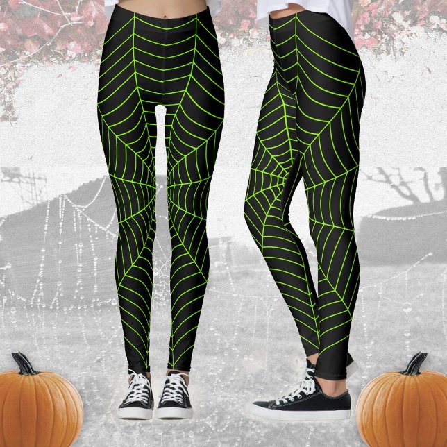 Leggings Patrón de Halloween en la telaraña verde neonesa n (Subido por el creador)