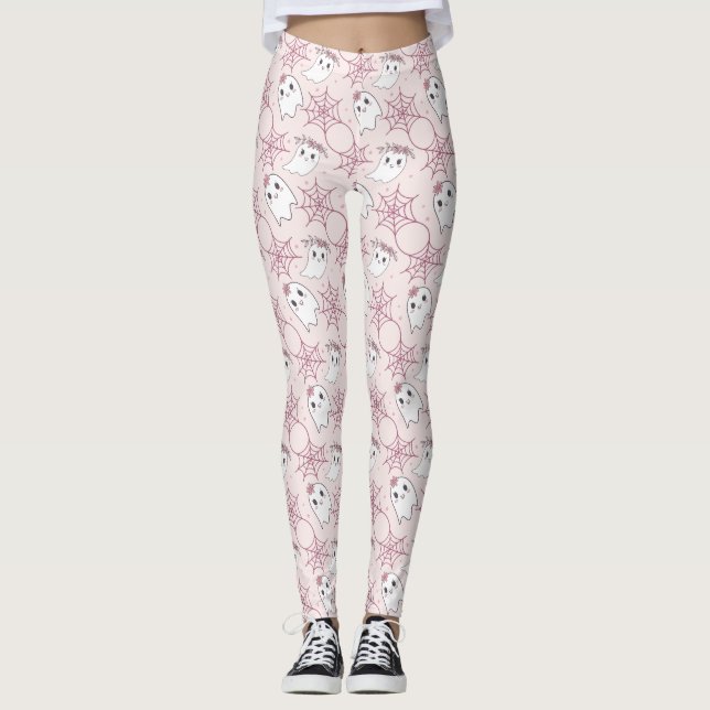 Leggings Patrón de Halloween Fantasma y Spiderweb (2) (Anverso)