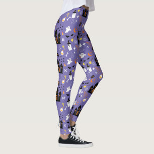 Leggings Patrón de Halloween ilustrado con púrpura