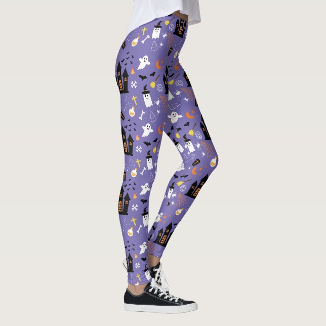 Leggings Patrón de Halloween ilustrado con púrpura (Derecha)