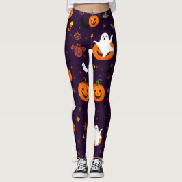Leggings Patrón de Halloween lindo - Fantasmas, calabazas, 