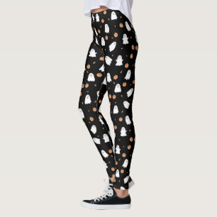 Leggings Patrón de Halloween negro con ghost y calabaza