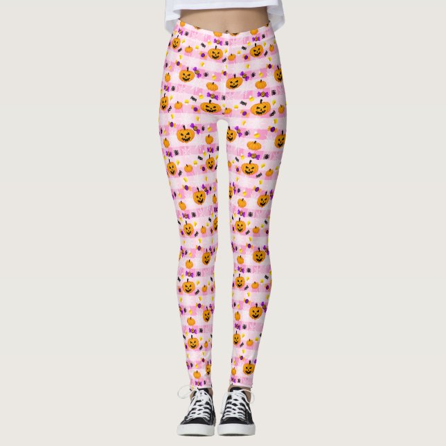 Leggings Patrón de Halloween rosa Pastel (Anverso)