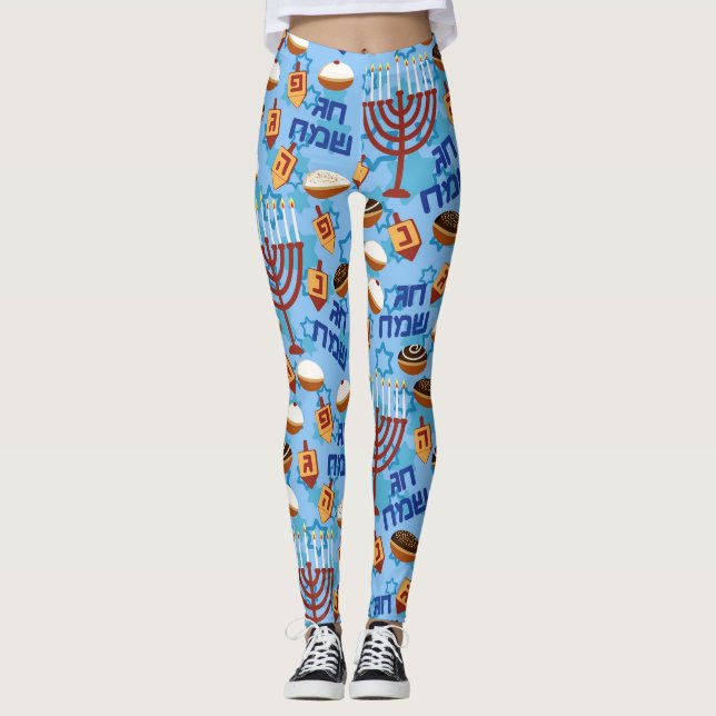 Leggings Patrón de Hanukías, Menorahs y Velas (Anverso)