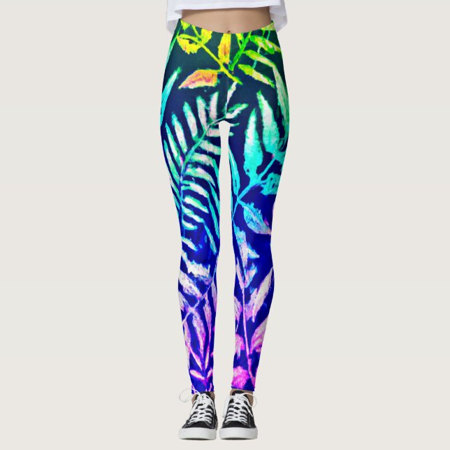 Leggings Patrón de helecho colorido (Anverso)
