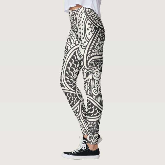 Leggings Patrón de Henna blanco y negro (Izquierda)