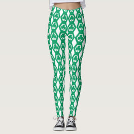 Leggings Patrón de Hexágono Blanco Verde Trébol
