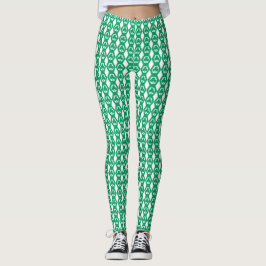 Leggings Patrón de Hexágono Blanco Verde Trébol