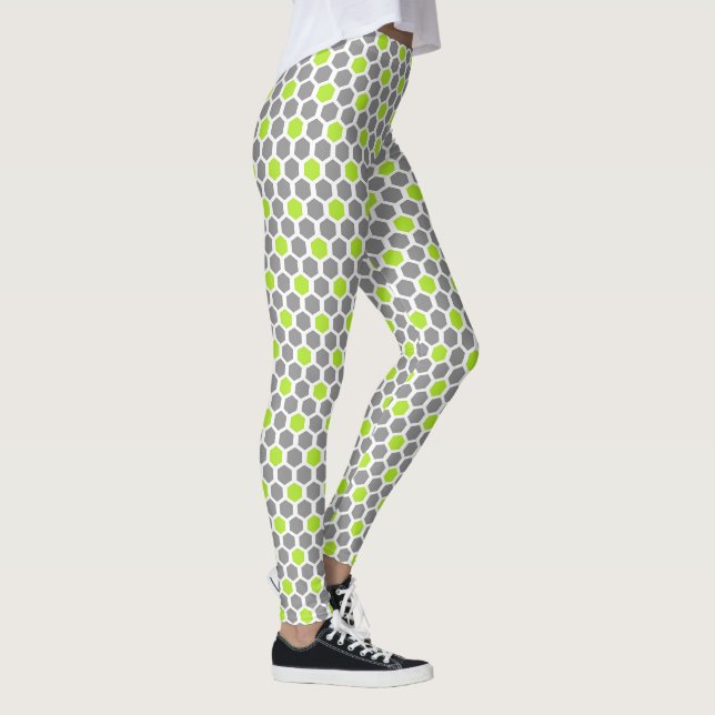Leggings Patrón de hexágono gris y lima (Derecha)