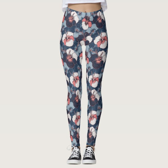Leggings Patrón de Hibisco Tropical Costero (14) (Anverso)