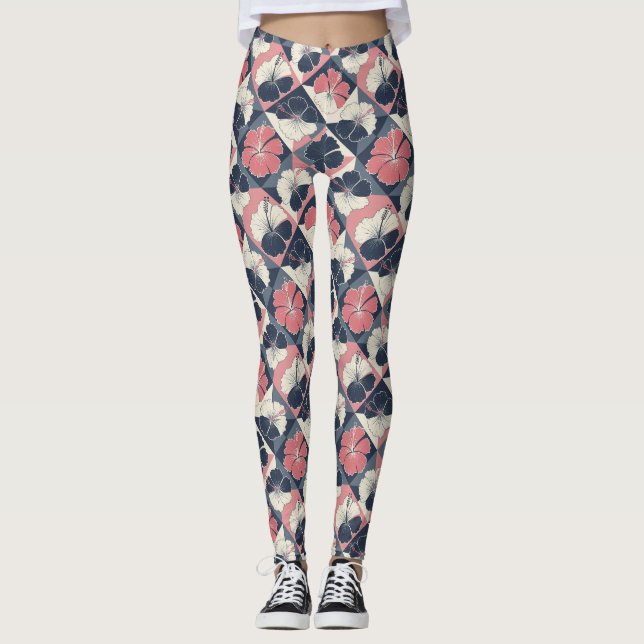 Leggings Patrón de Hibisco Tropical Costero (3) (Anverso)