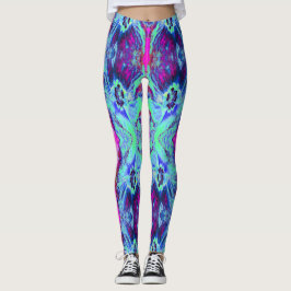 Leggings Patrón de Hibisco Verde y Azul Psicodélico
