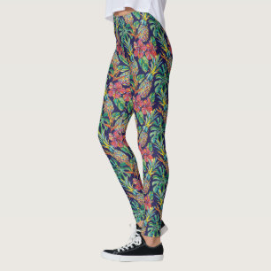 Leggings Patrón de hibiscus de piña tropical
