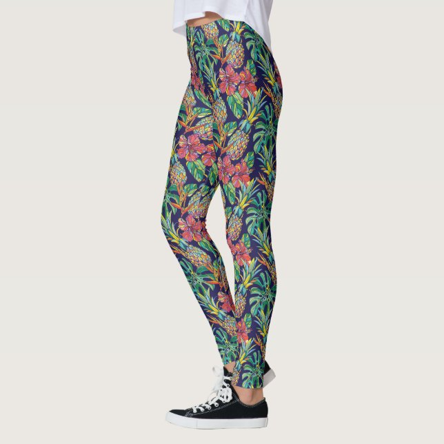 Leggings Patrón de hibiscus de piña tropical (Izquierda)