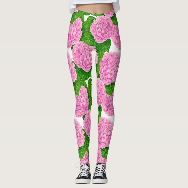 Leggings Patrón de hidrangea acuarela (Anverso)