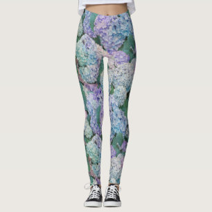 Leggings Patrón de hidrangea azul floral azul púrpura Mod