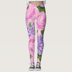 Leggings Patrón de hidrangea y peonía