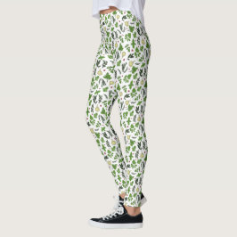 Leggings Patrón de hierbas verdes y de los jardines blancos