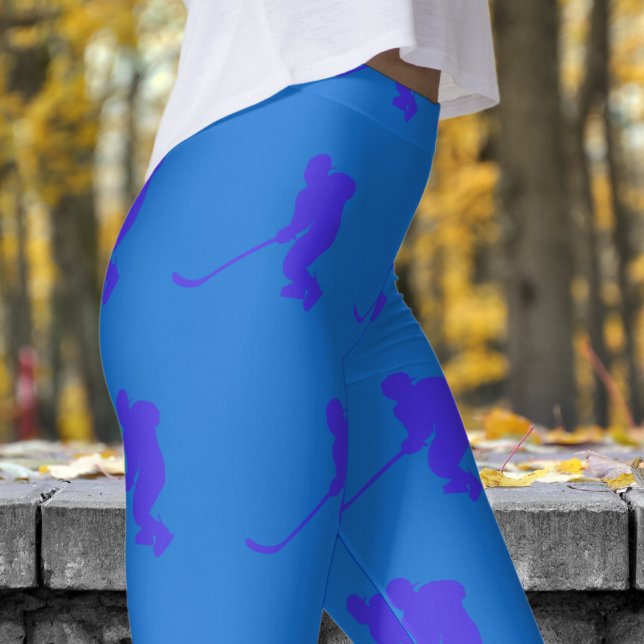 Leggings Patrón de hockey sobre hielo de las mujeres azules (Womens Ice Hockey on Bright Navy Blue Leggings)