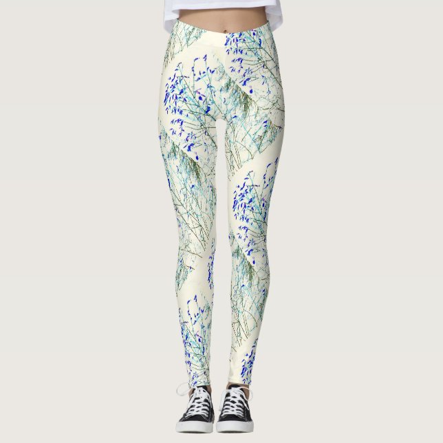 Leggings patrón de hoja azul (Anverso)