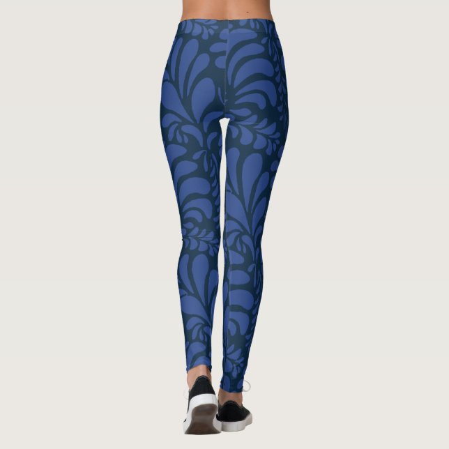 Leggings patrón de hoja, calcetines azules (Reverso)