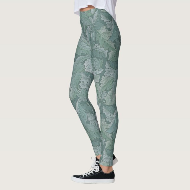 Leggings Patrón de hoja de acanto azul turquesa de William  (Izquierda)