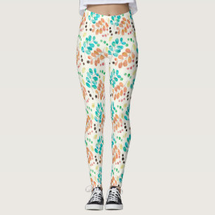 Leggings Patrón de hoja de color turquesa y marrón