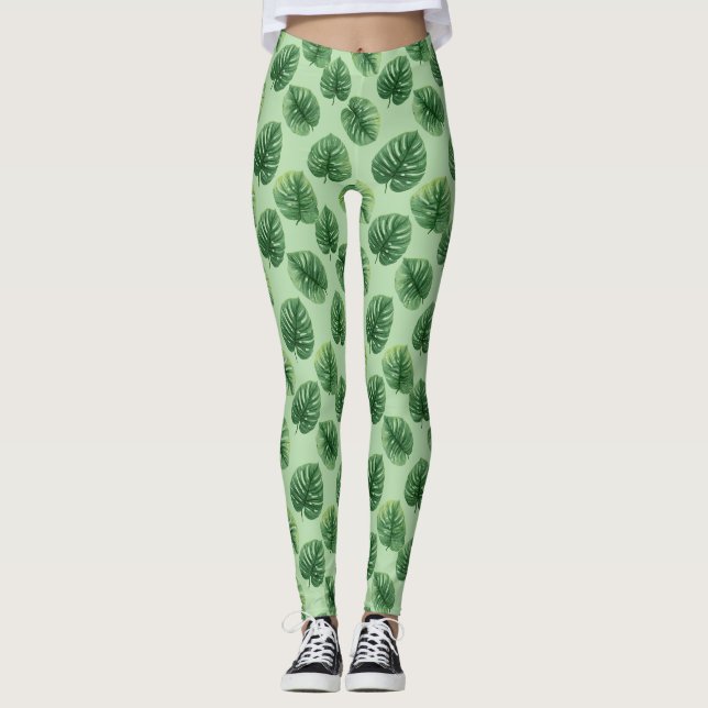 Leggings Patrón de hoja de Monstera en acuarela (Anverso)