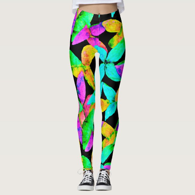Leggings Patrón de hoja de Neonscape (Anverso)