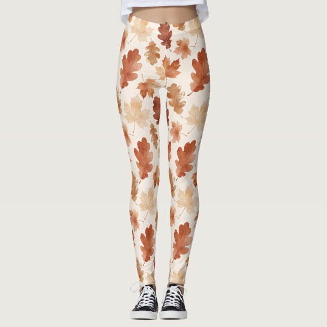 Leggings Patrón de hoja de otoño acogedor (Anverso)