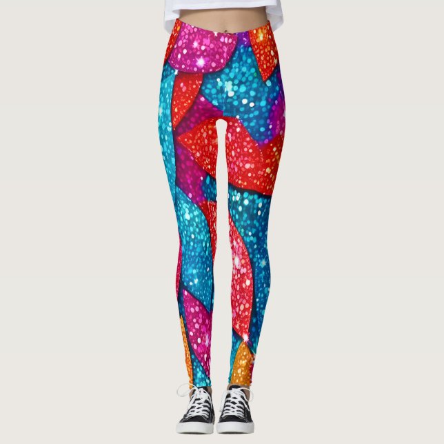 Leggings Patrón de hoja de Purpurina espumoso (Anverso)