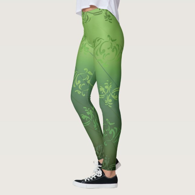 Leggings Patrón de hoja floral de rayas con gradiente verde (Izquierda)