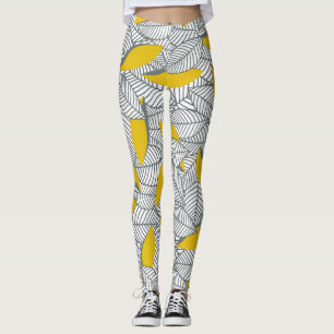 Leggings Patrón de hoja gris y amarillo.
