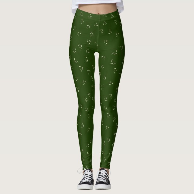 Leggings Patrón de hoja inteligente verde oscuro (Anverso)
