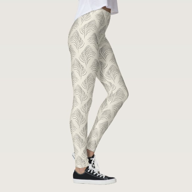 Leggings Patrón de Hoja Minimal Estética Neutral (Derecha)