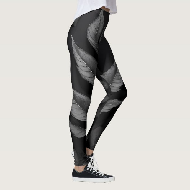 Leggings Patrón de hoja negra (Derecha)