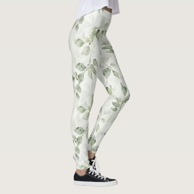 Leggings Patrón de hoja verde botánica (Derecha)