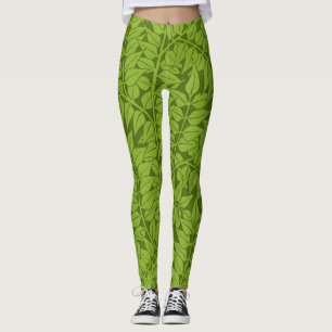 Leggings Patrón de hoja verde de rama vintage de William Mo