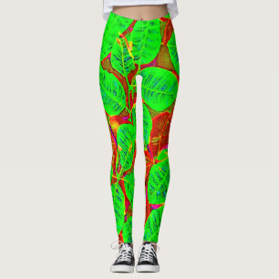 Leggings Patrón de hoja verde exuberante