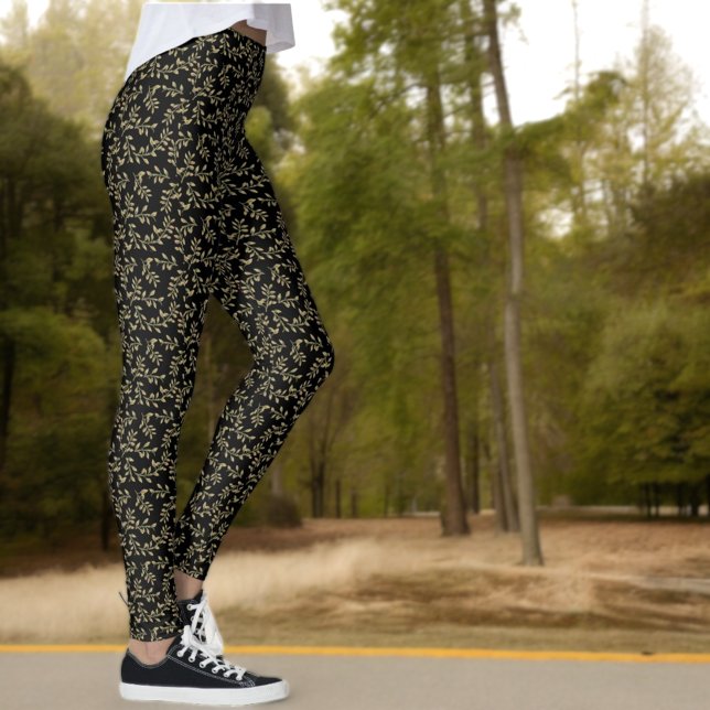 Leggings Patrón de hoja verde sobre negro (fern pattern on black leggings)