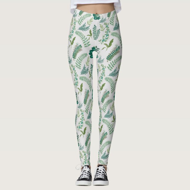 Leggings Patrón de hojas 10.bw OffWhite BG (Anverso)