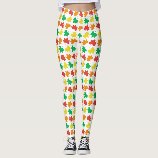 Leggings Patrón de hojas de arce coloridas (Anverso)