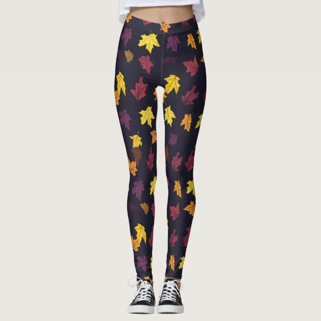 Leggings Patrón de hojas de arce de otoño (Anverso)