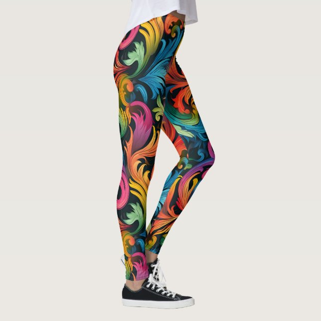 Leggings Patrón de hojas de arco iris abstracto (Derecha)