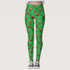 Leggings Patrón de hojas de bambú y pandas rojas