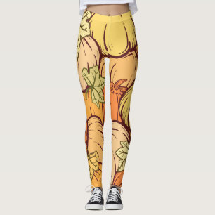 Leggings Patrón de hojas de calabaza de época.
